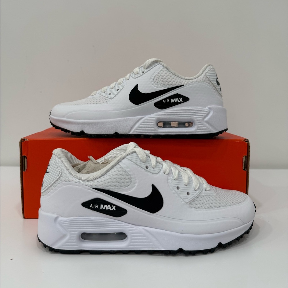 Nike Air Max 90 Golf Shoes White/Black Waterproof CU9978-101 Woman Size 5.5